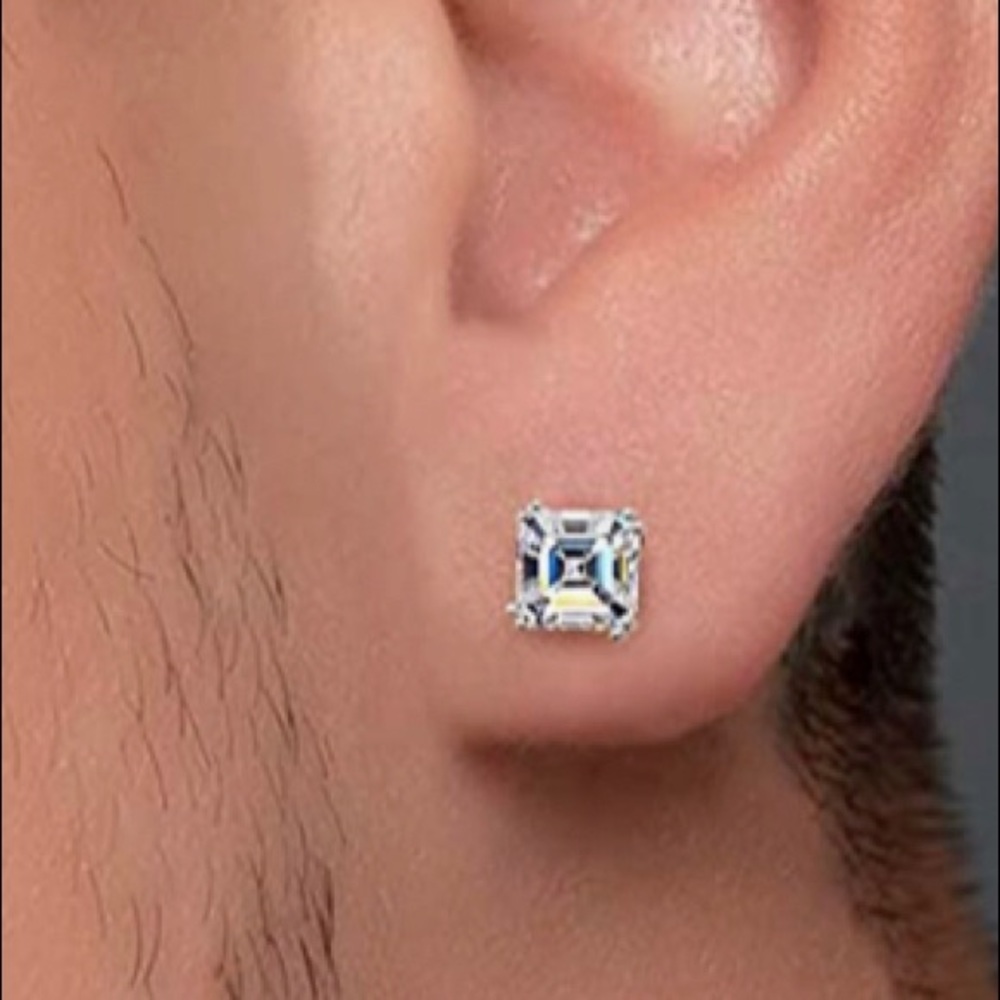 18k Gold vermeil Custom made Asscher Diamond Moissanite earring pass tester HOT! - Picture 1 of 4